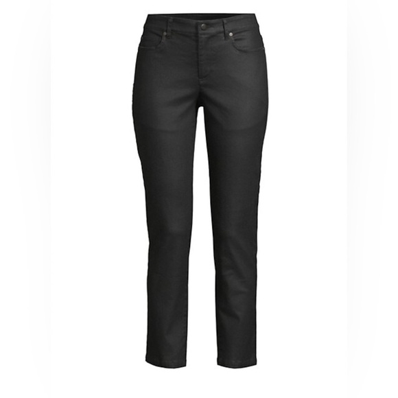 Eileen Fisher Jeans Size 8 US Black Denim Ankle Coated Stretch Pants 9" Rise - Picture 7 of 11